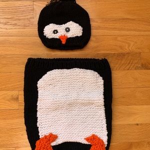 Hand made penguin swaddle outfit